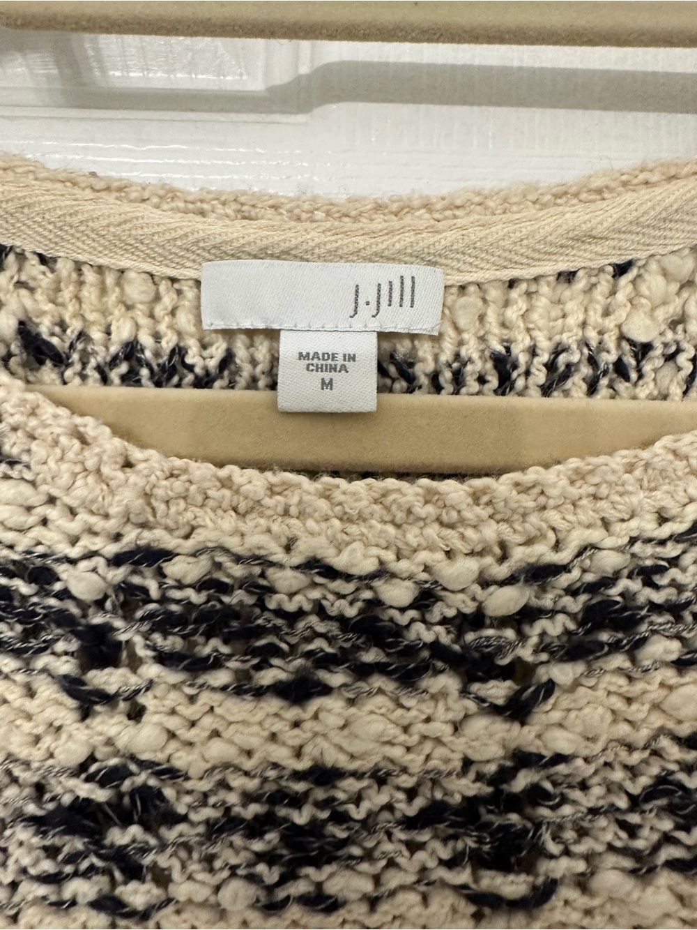 J. Jill Cream and Black Textured Striped Crewneck Sweater - Picture 3 of 6